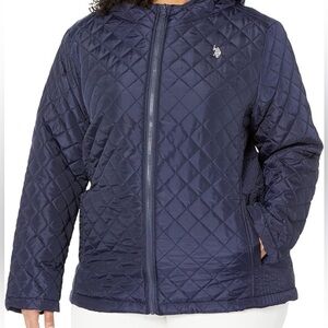 U.S. Polo Assn. Dark Blue Hooded Quilted Puffer Jacket Size 3X